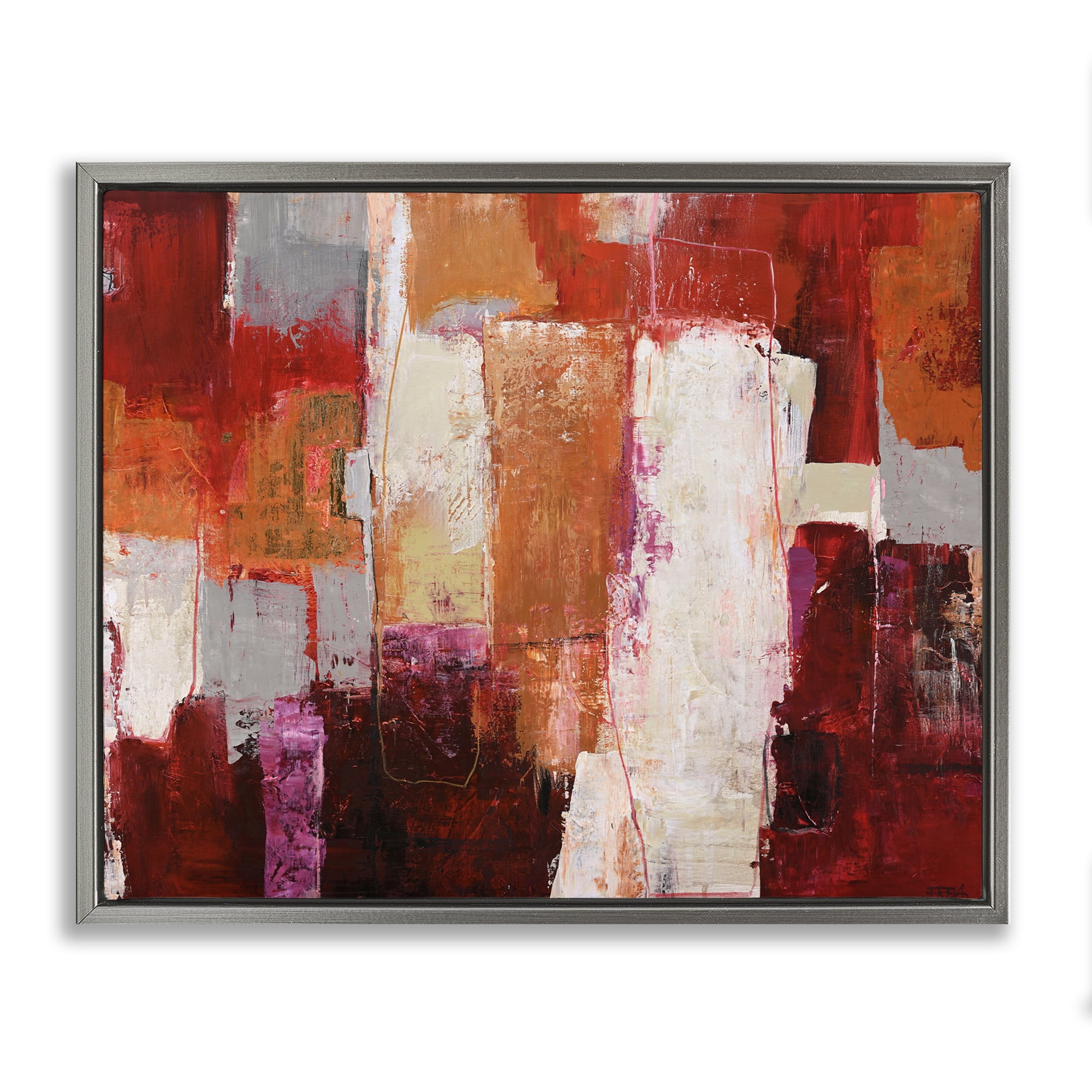 Deconstructed City Abstract Gray Framed Floater Canvas Wall Art, design by Design Fabrikken