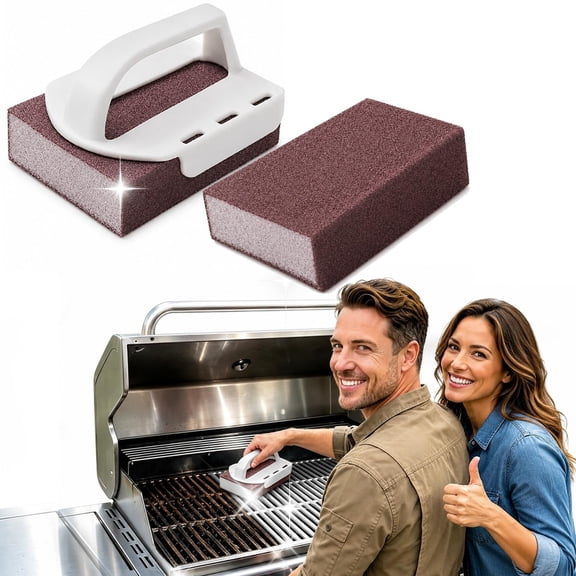 Decontamination Cleaning Brush, Magic Cleaning Sponge, Nano Carborundum Emery Sponge Scrubber with Handle, Carbide Cleaning Brush, Rust Eraser Sponge for BBQ Grill, Pots and Pans