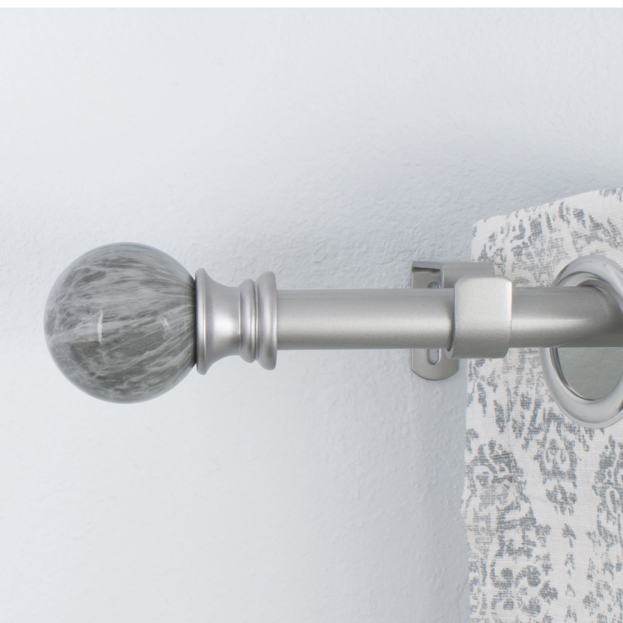Decopolitan 1" Antique Silver Marble Adjustable Curtain Rod, 36-72"