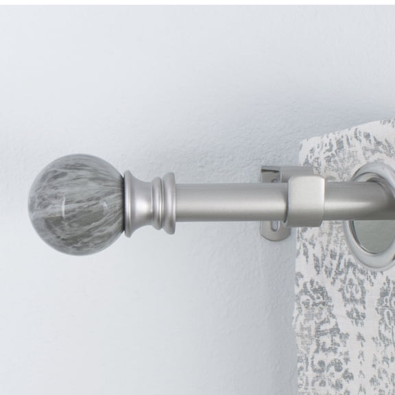 Decopolitan 1" Antique Silver Marble Adjustable Curtain Rod, 36-72"