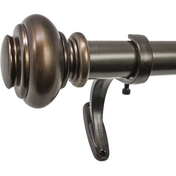 Decopolitan 1" Brown Ball Adjustable Single Curtain Rod Set, 18"-36"