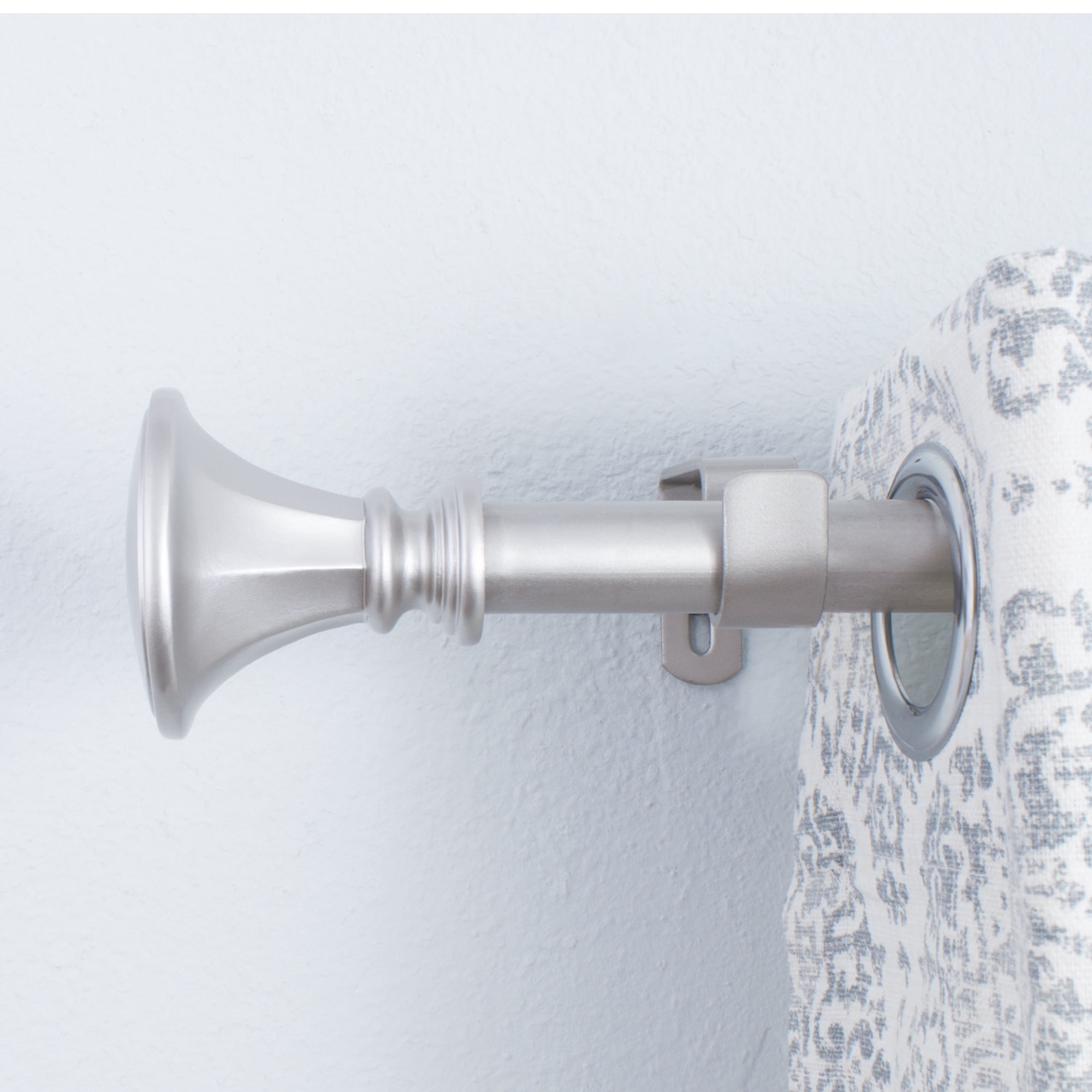 Decopolitan FACETED TRUMPET CURTAIN ROD SET, 72 to 144 Inches, Antique Silver