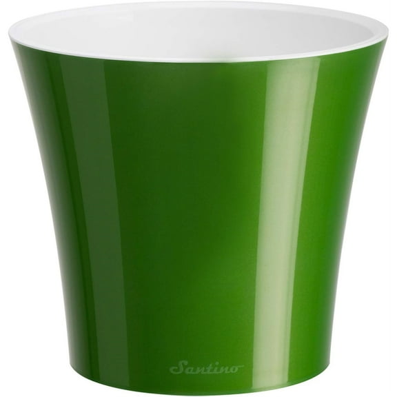 Decopots Plastic Round Modern Flower Pot with Drainage Planter, Green Gold White, 7.7"