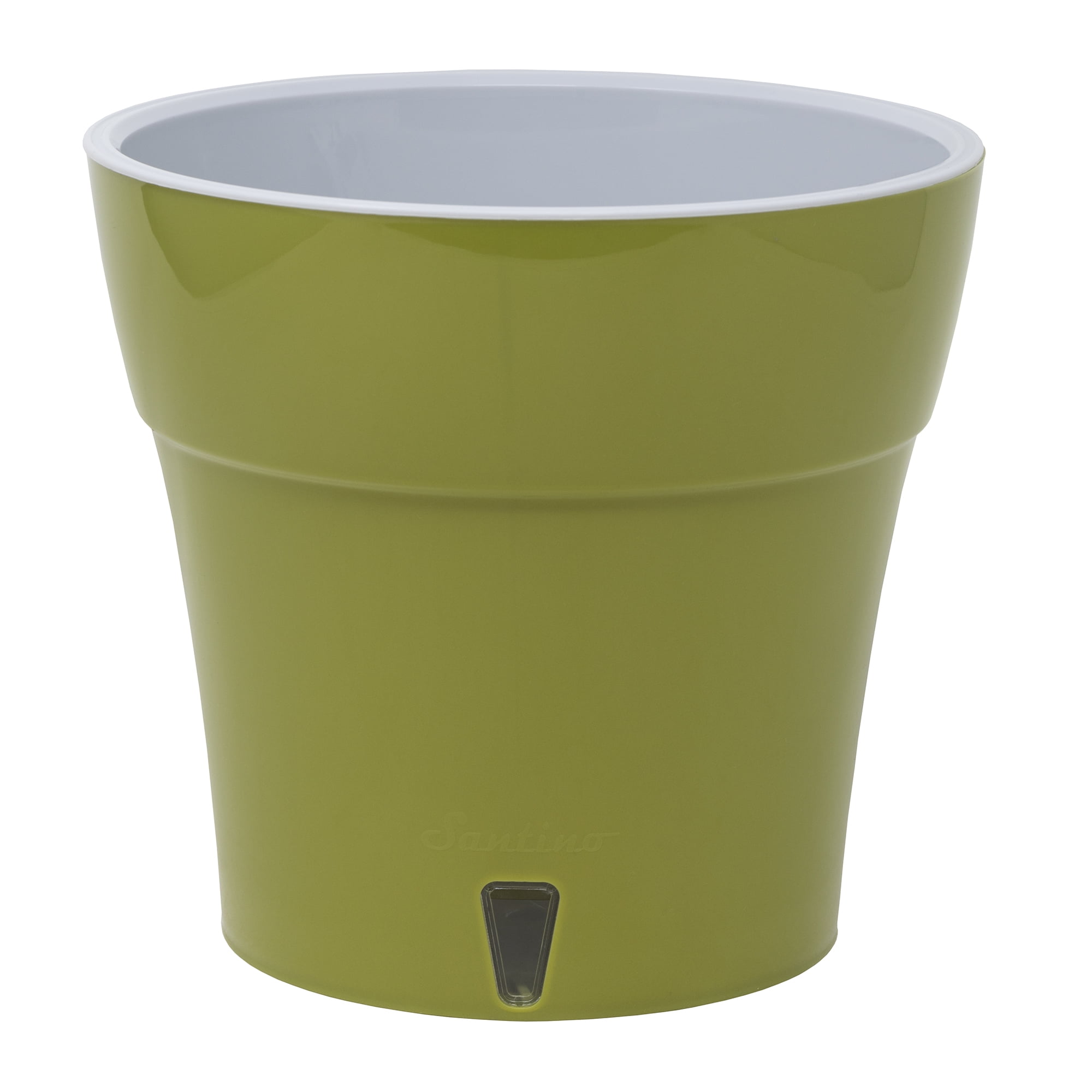 Decopots Plastic Round Modern Flower Pot with Drainage Planter, Olive