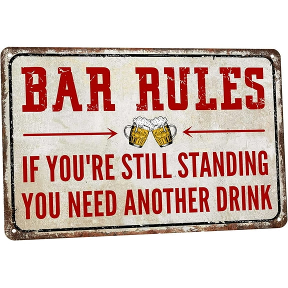 Decor 12'' x 8'' Funny Vintage Tin Signs Retro Metal Signs For Home Wall, Backyard, Cafes, Bar, Man Cave - Bar Rules