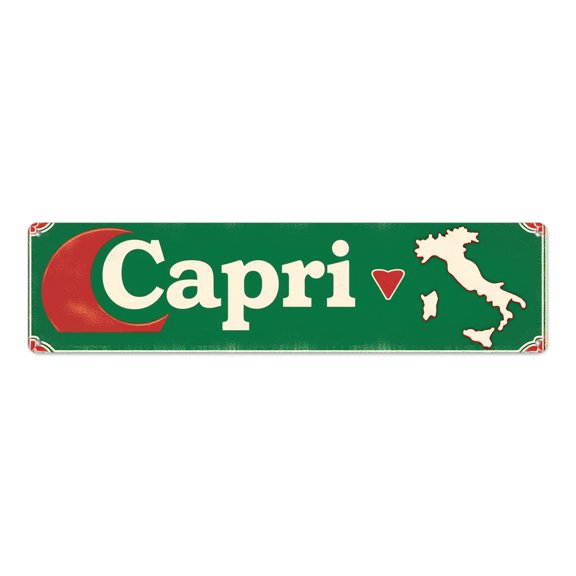 Decor 16*4 inches "Capri Italy Map Heart" Retro Green Durable Tin Signs