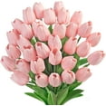 thumbnail image 1 of Decor 30 Pcs Pink Artificial Tulips Flowers Fake Tulips PU Real Touch Faux Flowers Bouquet for Room Office Table Party Spring Wedding Home Easter Decorations, 1 of 14