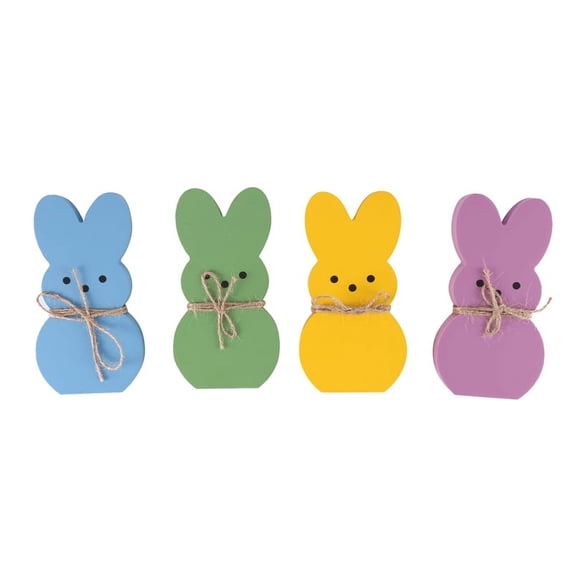 Decor, 4 Peep Tiered Tray Sign Set Centerpieces Wooden Spring Rabbit Shaped Table Decorations