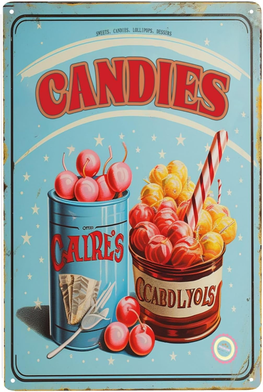 Decor 8''x12'' Candies Tin Signs,Light Blue Vintage Metal Tin Sign for