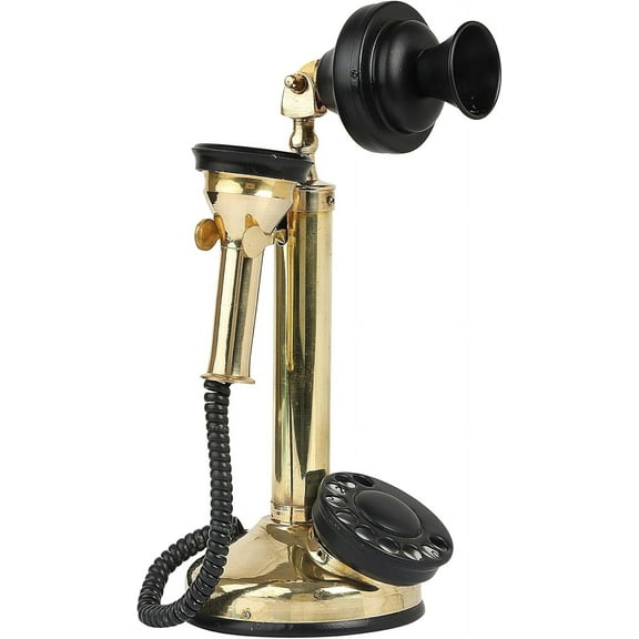 Decor Antique Vintage Style Rotary Dial Corded Phone, 15 Inch's, Black Brass Finish, 1 Count candlestick telephone