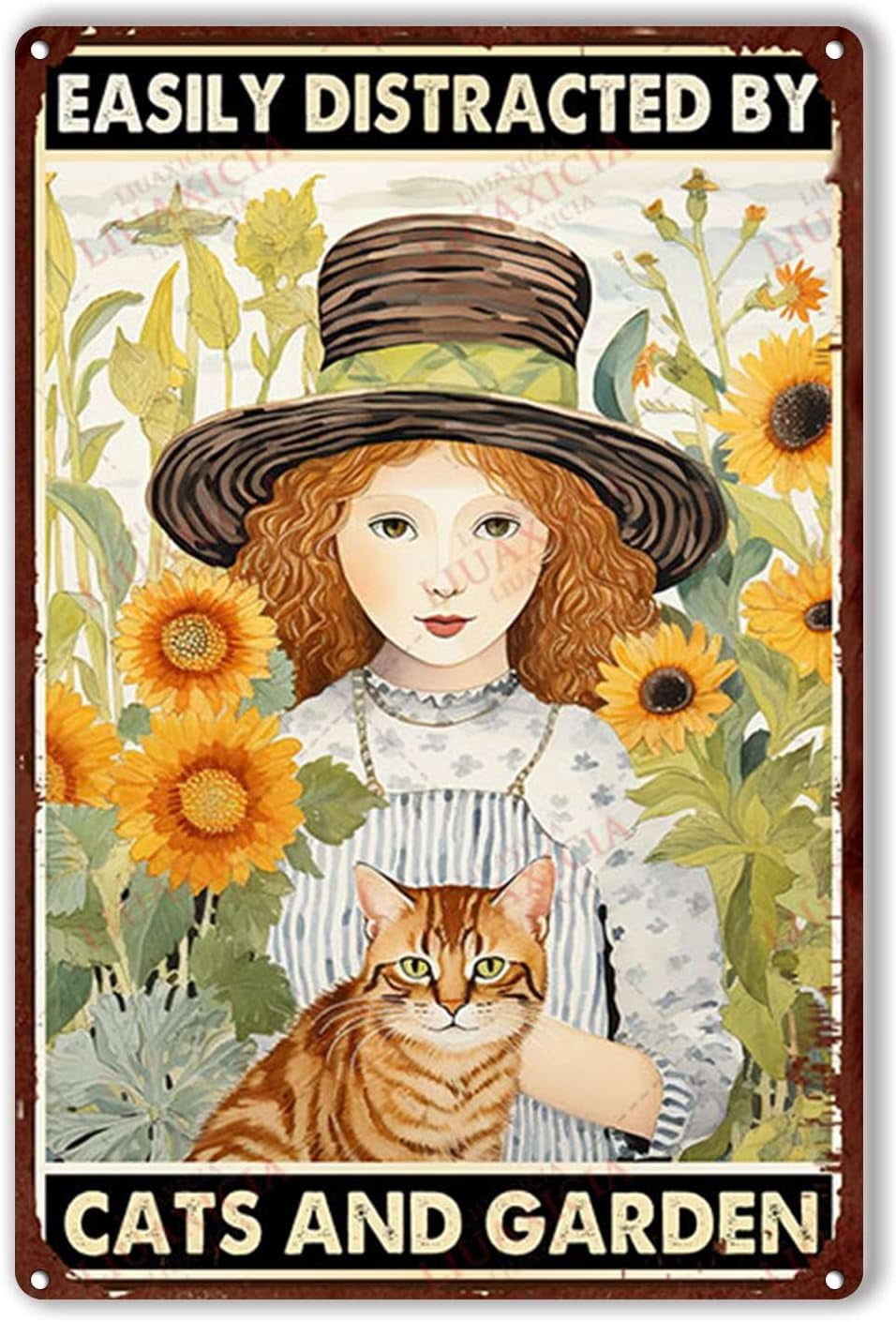 Decor Art Tin Signs Cat In The Garden Easily Distracted By Cats And Garden For Living Room Bedroom Office Wall Decor Home Decoration 8 X12