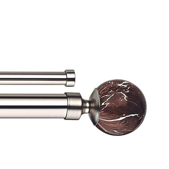 Decor Avenue Brown Marble Double Window Curtain Rod Set, 48 to 86-inch, Satin Nickle