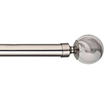 Decor Avenue Gray Marble Single Window Curtain Rod Set, 28 to 48-Inch, Satin Nickel