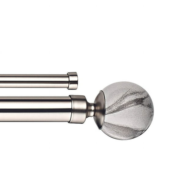 Decor Avenue Grey Marble Double Window Curtain Rod Set, 28 to 48-inch, Satin Nickle