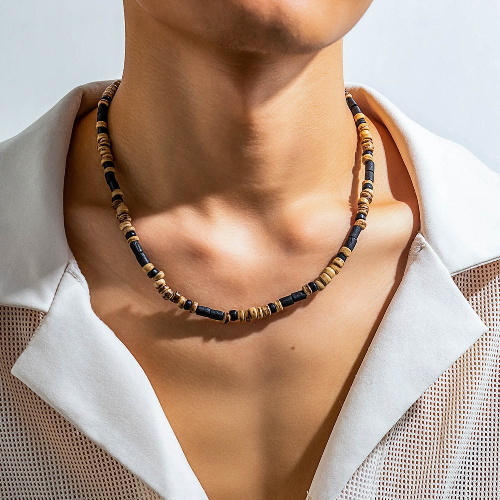 Fashion Jewelry Bohemian Style Wood Beads Necklace Men s Necklace For Men Summer Beach Sufer Necklace For Men Necklace White Necklace Beach Jewely