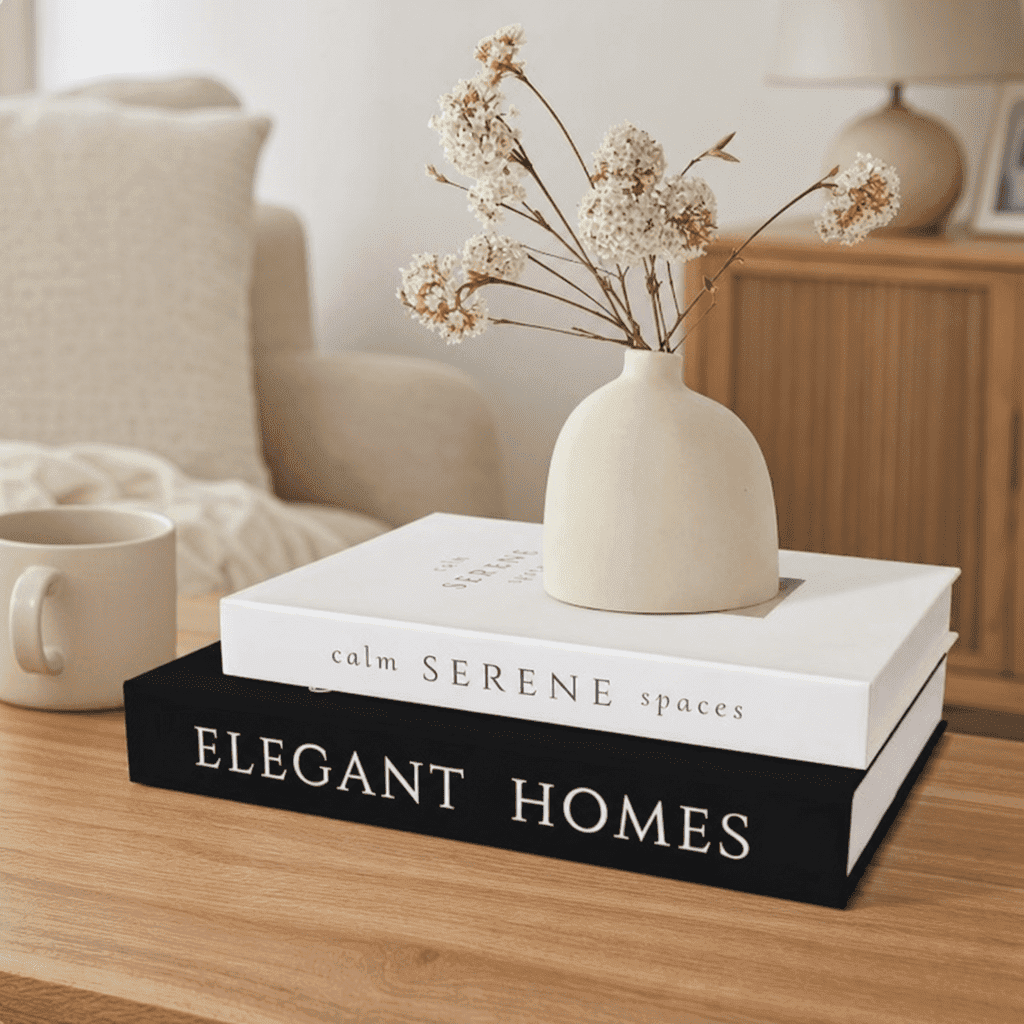 Decor Books, Coffee Table Books, Bookshelf Decorations,Set of 2 Hollow Faux Decorative Storage Books Modern Minimalist Stackable Tabletop Display Ornament for Living Room Mantel Shelf Decor