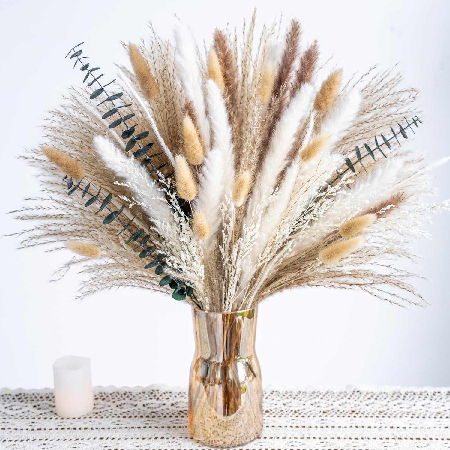 Decor Bouquet - Pampas Grass and Eucalyptus Flowers Decor kit Mix Dried Flower Arrangement Home Table Rustic Farmhouse Bedroom Decor