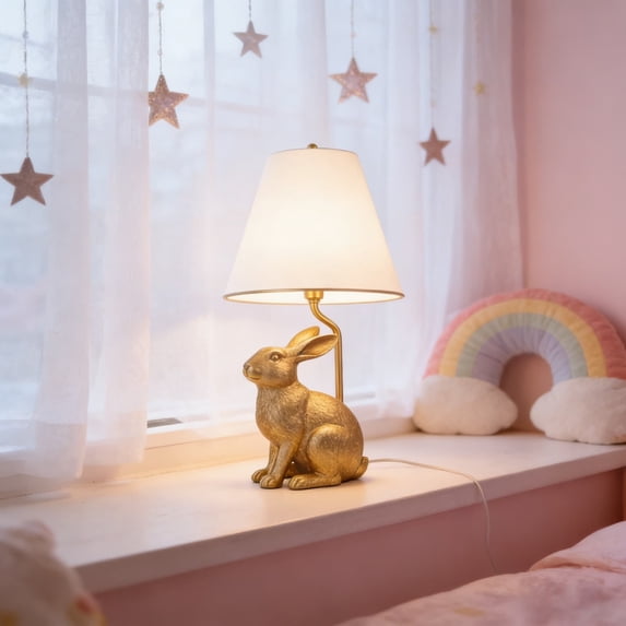 Decor Collection Lighting Golden Doodle Table Lamp for Home Use, Gold Finish with Tapered Linen Shade, Practical Household Accent Lighting for Everyday Living Room or Bedroom Decor