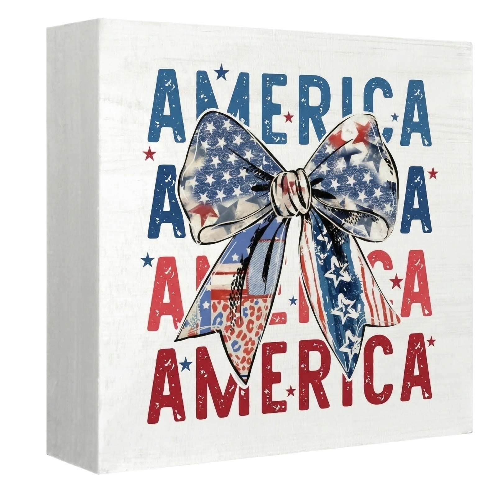 Decor, Decorations, 4 In, Solid Wood Block, Usa Patriotic Print, 4Th of ...