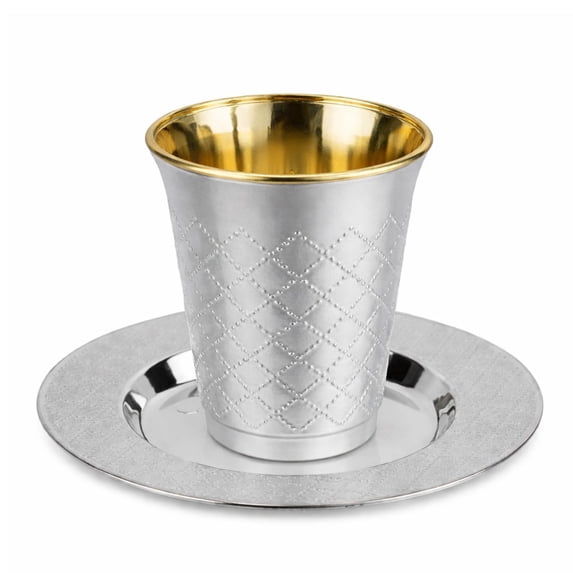 5 oz Silver Decor Diamond Wine Kiddush / kiddish Cup and Saucers : Perfect for Passover & All Jewish Celebrations: 5 Sets