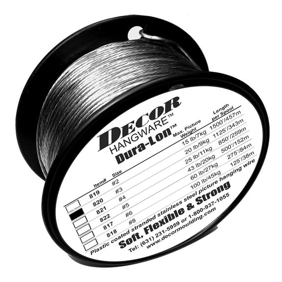 Decor Dura-Lon Vinyl Coated Stainless Steel Picture Wire #3, Max Load 20lb, 1125 foot Roll