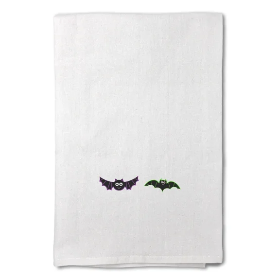 Decor Flour Kitchen Towels 2 Bats Halloween Cleaning Supplies Dish Towels White