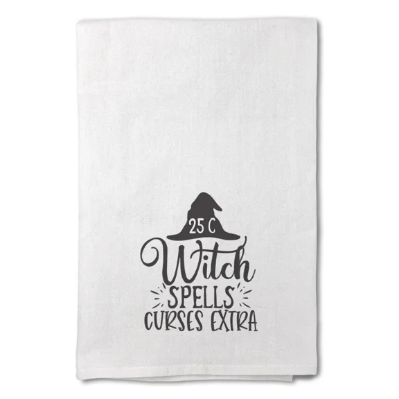 Decor Flour Kitchen Towels 25 Cents Witch Spells Curses Extra Halloween White