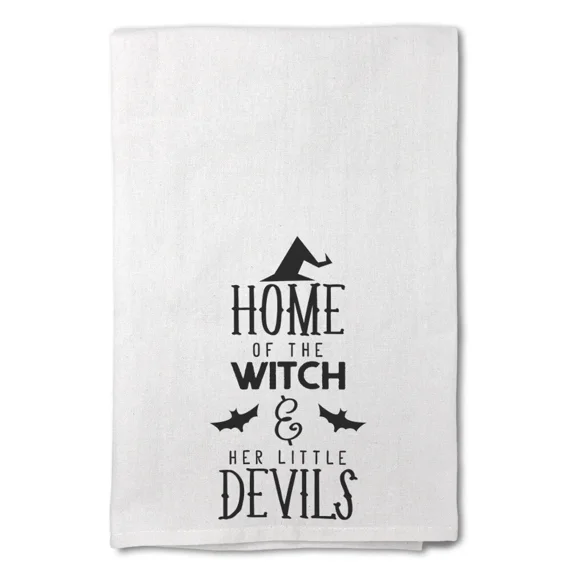 Decor Flour Kitchen Towels Home Of The Witch & Her Little Devils Witch Halloween
