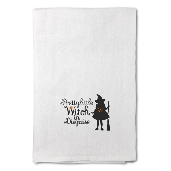 Decor Flour Kitchen Towels Pretty Little Witch In Disguise Halloween White