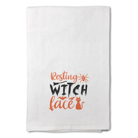 Decor Flour Kitchen Towels Resting Witch Face Style A Halloween White