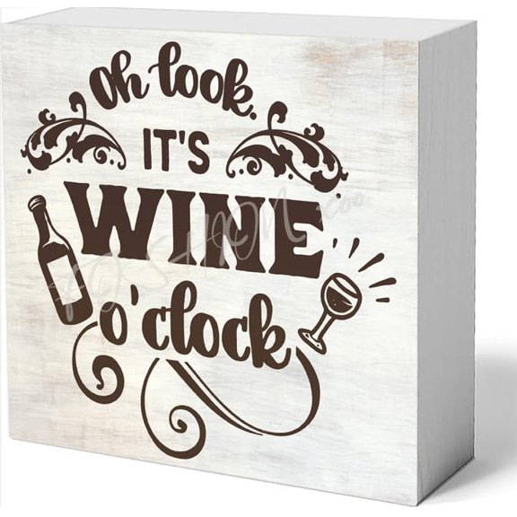 Decor For Home Office Desk Oh Look It'S Wine O'Clock Wood Box Sign 5 X 5 Inches Wooden Block Signs For Home Office Bedroom And Table Decor
