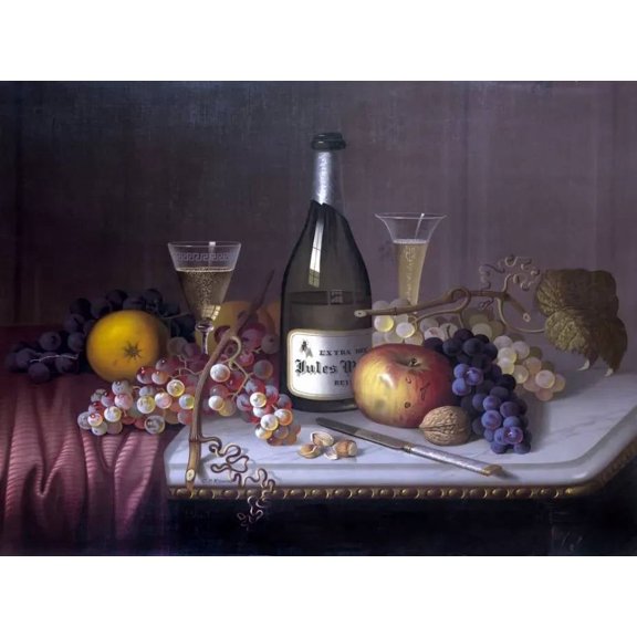 Decor Fruits and Wine on Table Poster. Fine Graphic Art. Home Wall Design 11 x 17 Inch Poster