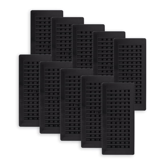 Decor Grates (10-Pack) 4x10 Plastic Floor Register Vent Cover, Adjustable Airflow Control, Textured Black (PL410ZIP-BLK)