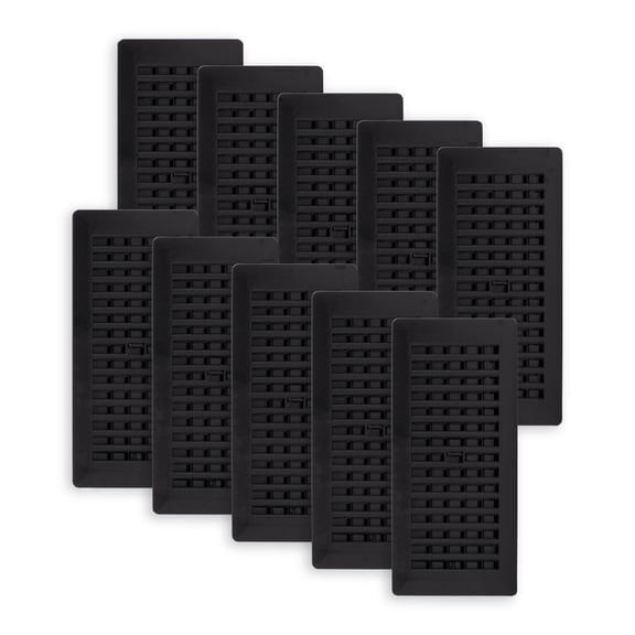 Decor Grates (10-Pack) 4x10 Plastic Floor Register Vent Cover, Adjustable Airflow Control, Textured Black (PL410ZIP-BLK)