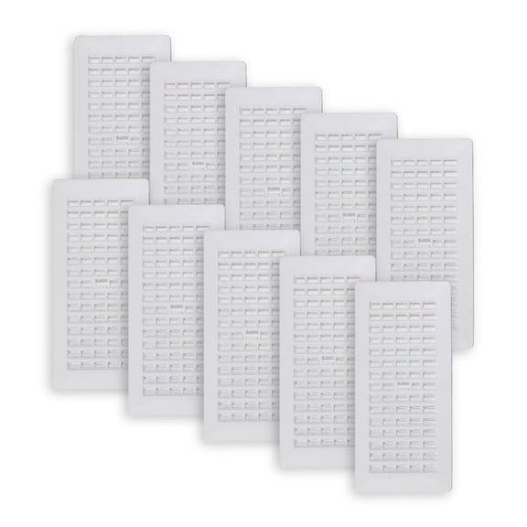 Decor Grates (10-Pack) 4x10 Plastic Floor Register Vent Cover, Adjustable Airflow Control, Textured White (PL410ZIP-WH)