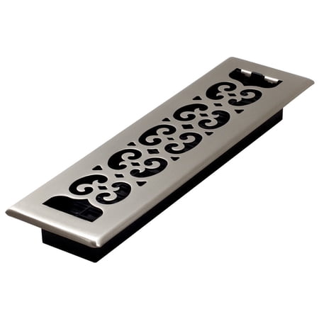 Decor Grates 2x12 Scroll Steel HVAC Floor Register Vent Cover, Adjustable Airflow Control, Brushed Nickel, 1 Pack