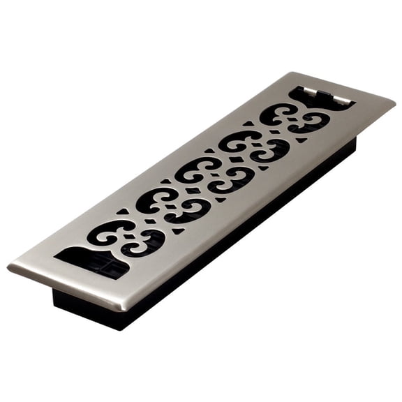 Decor Grates 2x12 Scroll Floor Register Vent Cover, Adjustable Airflow Control, Brushed Nickel (SPH212-NKL)