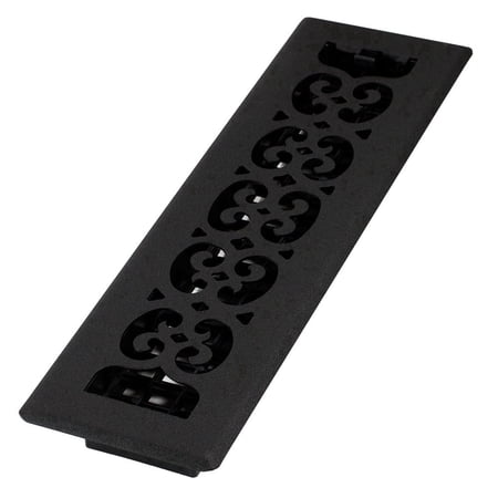 Decor Grates 2x12 Scroll Steel HVAC Floor Register Vent Cover, Adjustable Airflow Control, Textured Black, 1 Pack
