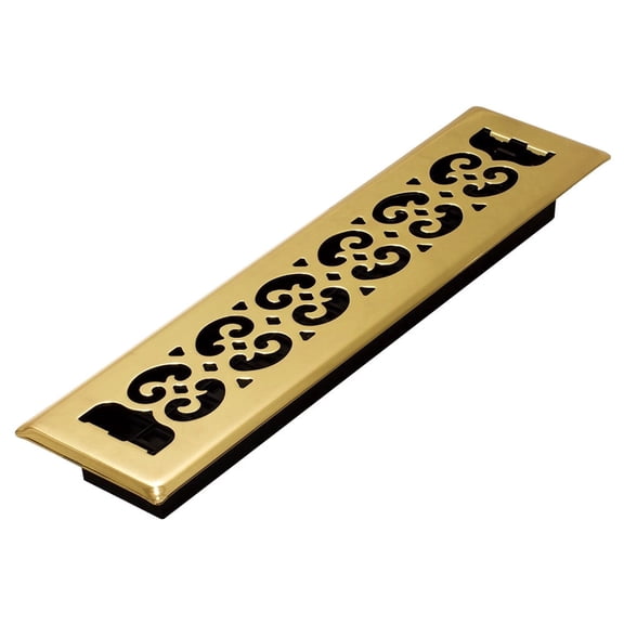 Decor Grates 2x14 Scroll Floor Register Vent Cover, Adjustable Airflow Control, Polished Brass (SPH214)