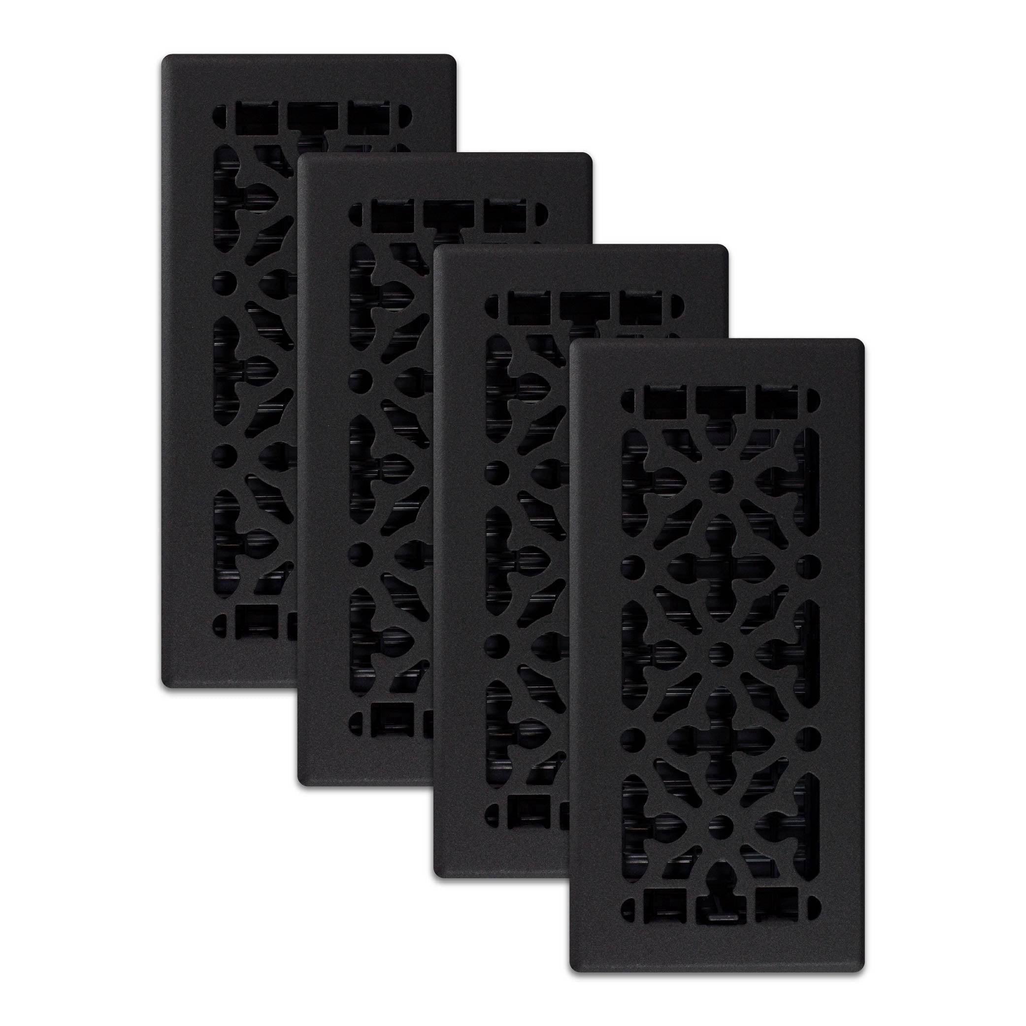 Decor Grates (4-Pack) 4x10 Gothic Floor Register Vent Cover, Adjustable Airflow Control, Textured Black (AGH410-BLK)