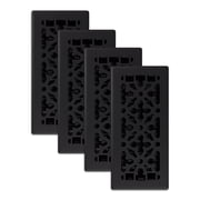 Decor Grates 4-Pack 4x10 Gothic Floor Register Vent Cover, Adjustable Airflow Control, Textured Black AGH410-BLK
