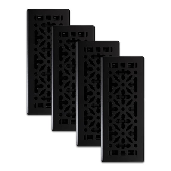 Decor Grates (4-Pack) 4x12 Gothic Floor Register Vent Cover, Adjustable Airflow Control, Textured Black (AGH412-BLK)