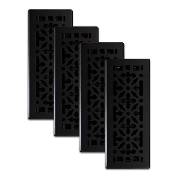 Decor Grates (4-Pack) 4x12 Gothic Floor Register Vent Cover, Adjustable Airflow Control, Textured Black (AGH412-BLK)
