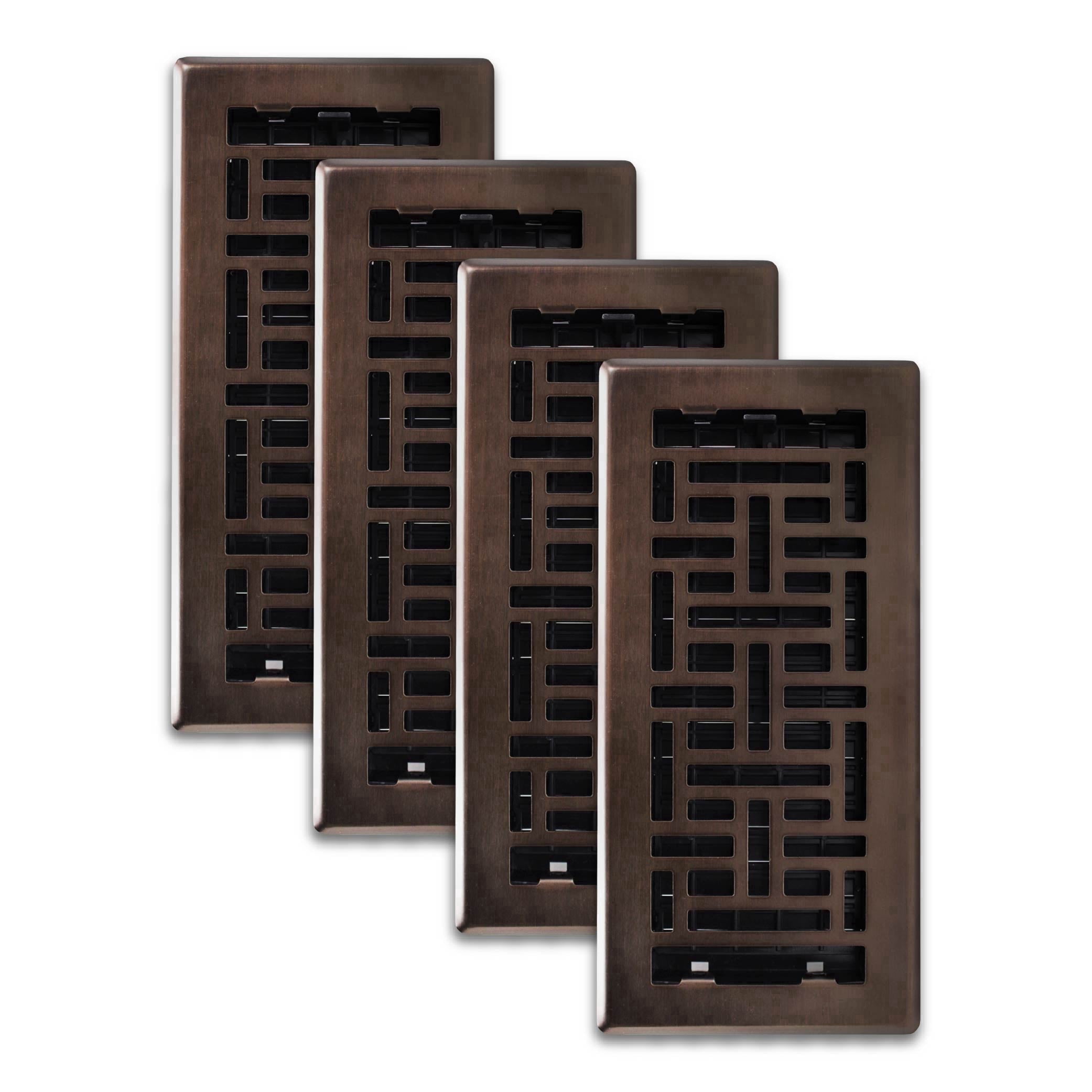 Decor Grates (4-Pack) 4x10 Oriental Floor Register Vent Cover, Adjustable Airflow Control, Rubbed Bronze (AJH410-RB)