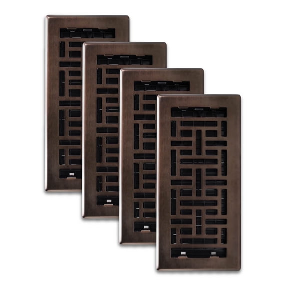 Decor Grates (4-Pack) 4x10 Oriental Floor Register Vent Cover, Adjustable Airflow Control, Rubbed Bronze (AJH410-RB)