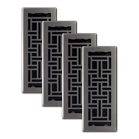 Decor Grates (4-Pack) 4x12 Artisan Steel HVAC Floor Register Vent Cover, Adjustable Airflow Control, Gun Metal