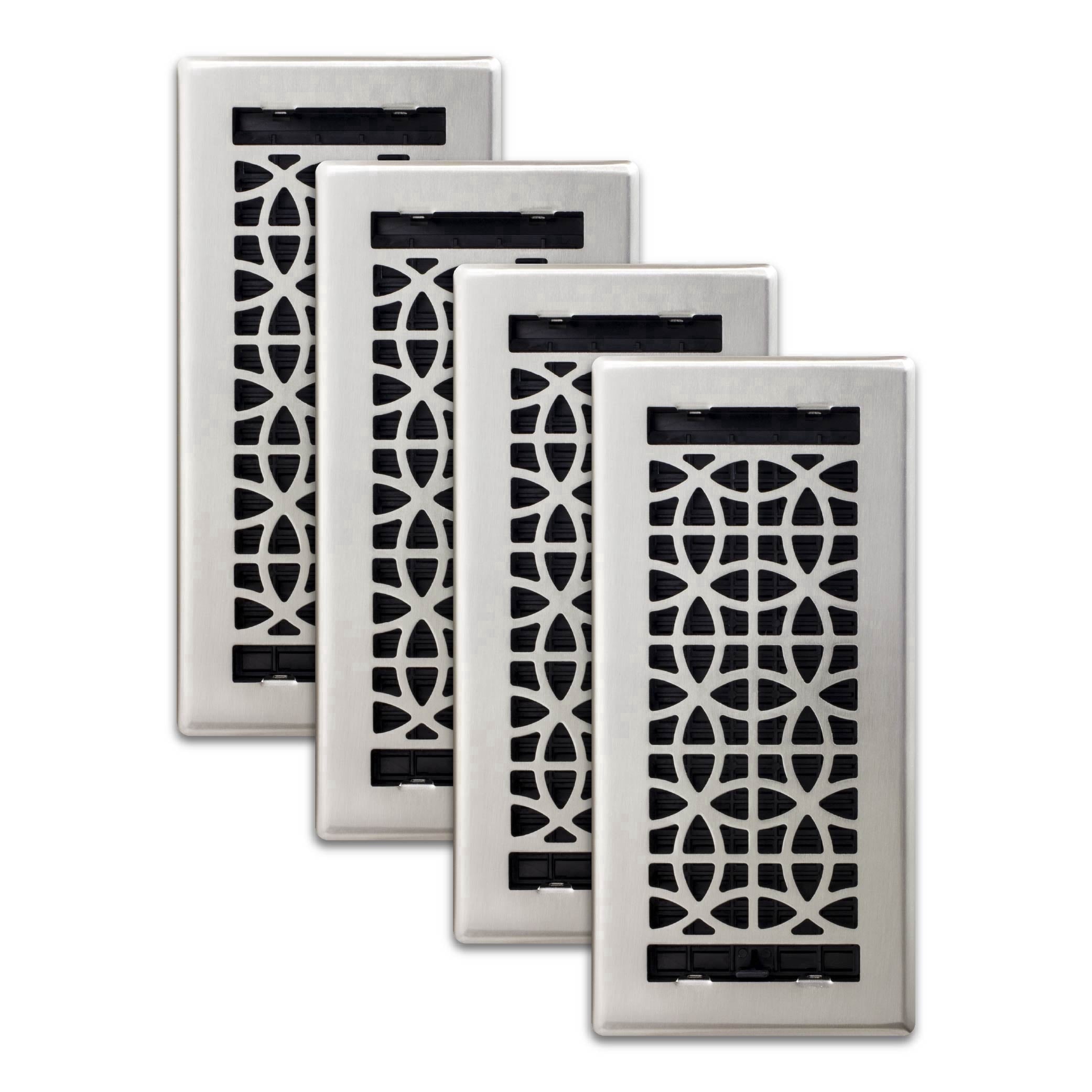 Decor Grates (4-Pack) 4x10 Eclipse Floor Register Vent Cover, Adjustable Airflow Control, Brushed Nickel (ECH410-NKL)