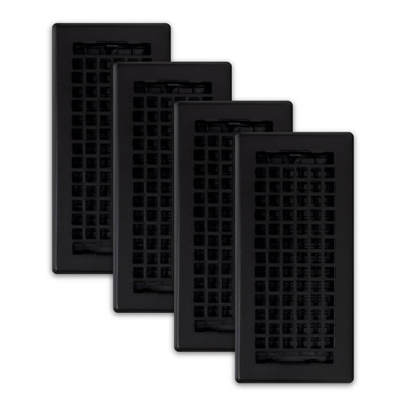 Decor Grates (4-Pack) LTH410-BLK Lattice Floor Register, 4x10 Inches, Textured Black Finish