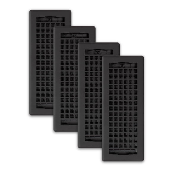Decor Grates (4-Pack) 4x12 Lattice Steel HVAC Floor Register Vent Cover, Adjustable Airflow Control, Textured Black