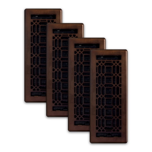 Decor Grates (4-Pack) 4x12 New Gothic Floor Register Vent Cover, Adjustable Airflow Control, Rubbed Bronze (NGH412-RB)